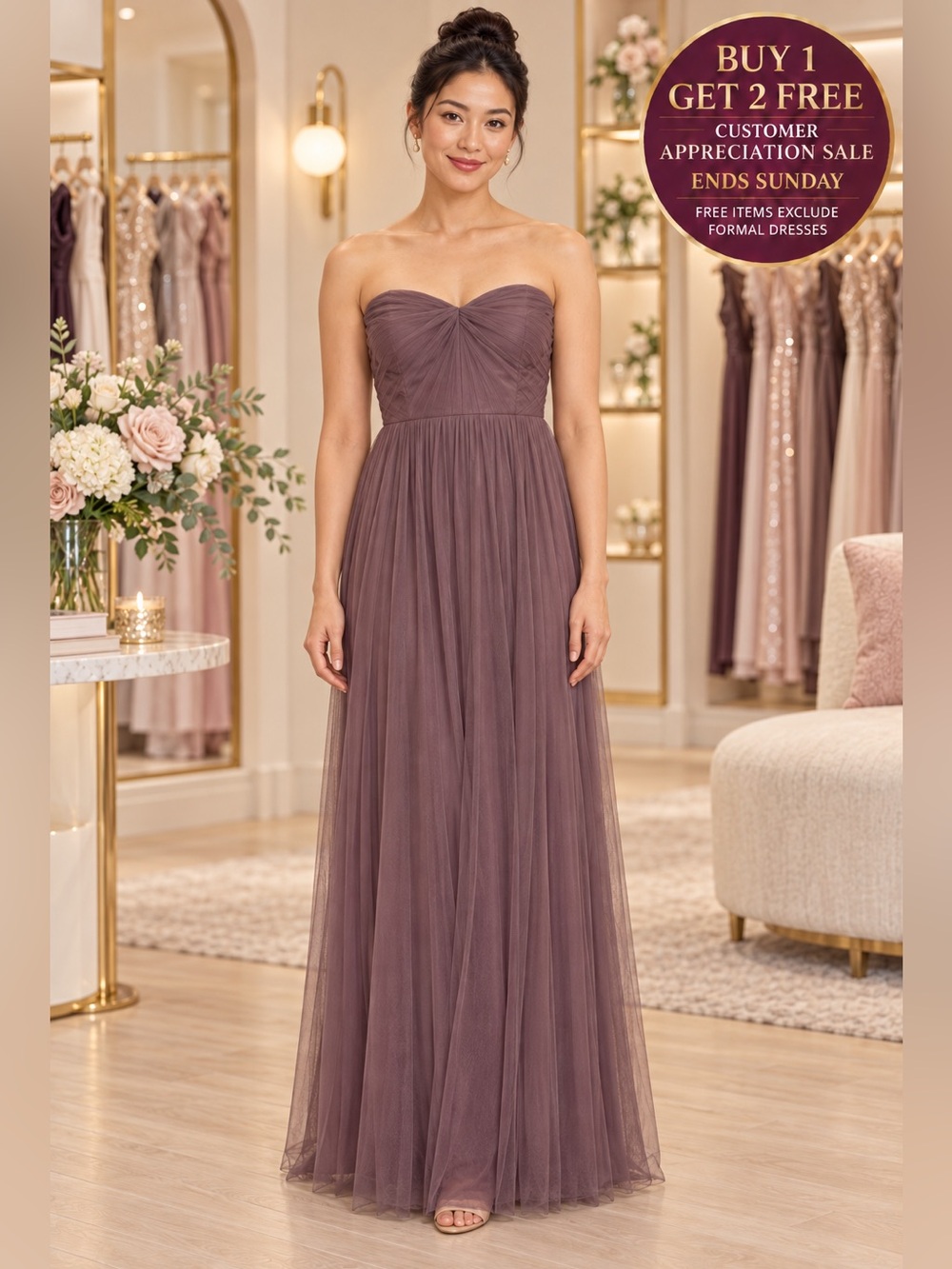 Jenny Yoo Collection Size 8 Mauve Strapless Tulle Bridesmaid Maxi Dress